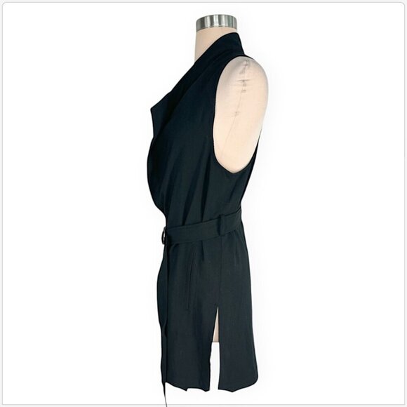Banana Republic Black Drapery Draped Wrap Belted Vest Jacket Sleeveless NWT XS - Picture 3 of 5